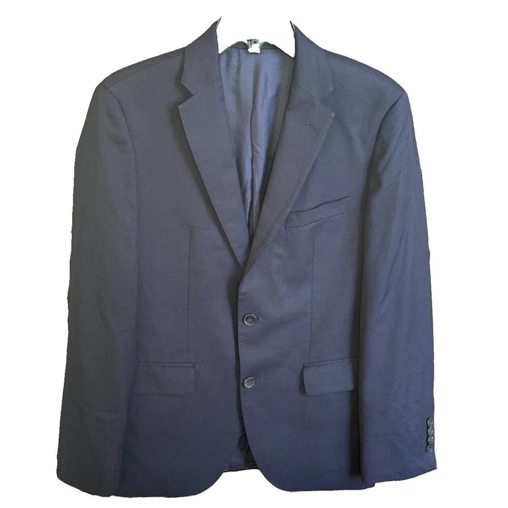 Hugo Boss Navy Wool Blazer Men 36S REDA Super-100 2 Button Classic Preppy GUC